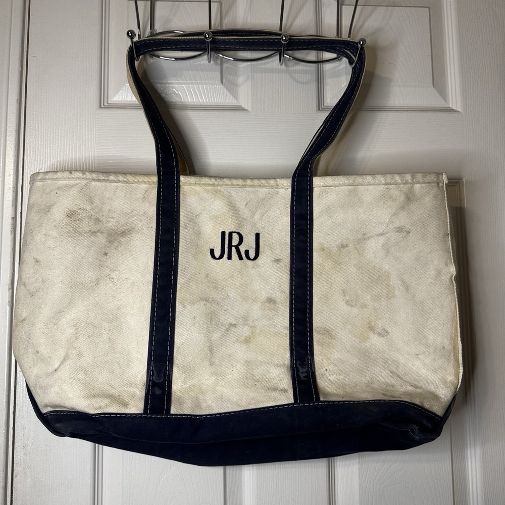L.L.Bean Vintage Boat and Tote Large Canvas Tote USA Coastal Preppy Beach Bag